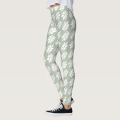 Elder Leaf Pattern White on Green Leggings (Links)
