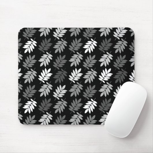 Elder Leaf Rpt Pattern Black White Grey Muismat (Met muis)