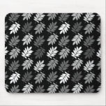 Elder Leaf Rpt Pattern Black White Grey Muismat<br><div class="desc">Elder tree leaf silhouette in a surface pattern design with grey and white detail on a black background.</div>