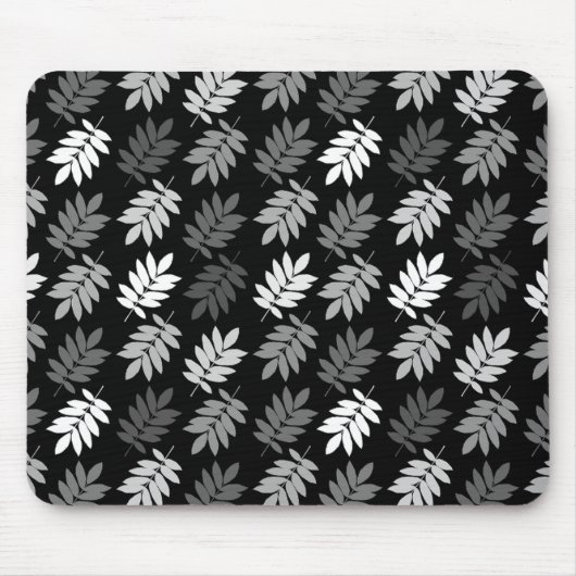 Elder Leaf Rpt Pattern Black White Grey Muismat (Voorkant)