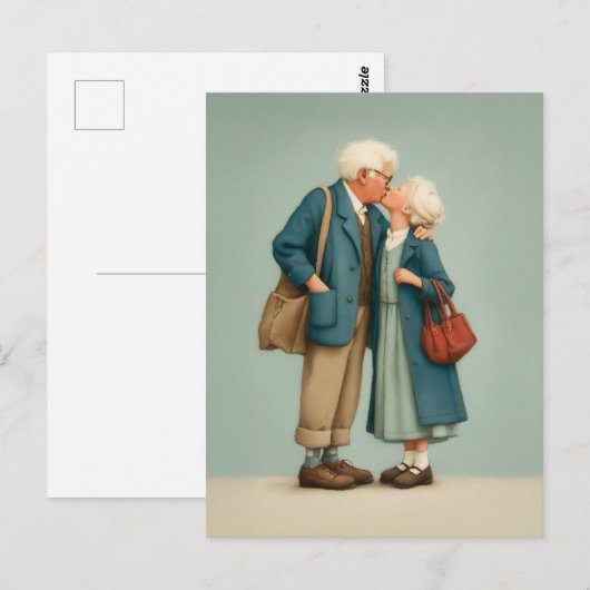 Elderly Couple Sharing Tender Kiss Briefkaart (Voorkant / Achterkant)