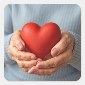 Elderly Woman Holding a Red Heart Vierkante Sticker