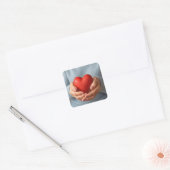Elderly Woman Holding a Red Heart Vierkante Sticker (Envelop)