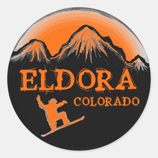 Eldora Colorado oranje snowboarder stickers (Voorkant)