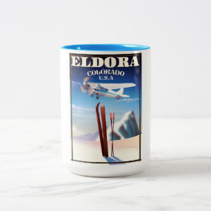 Eldora Colorado reisposter. Tweekleurige Koffiemok
