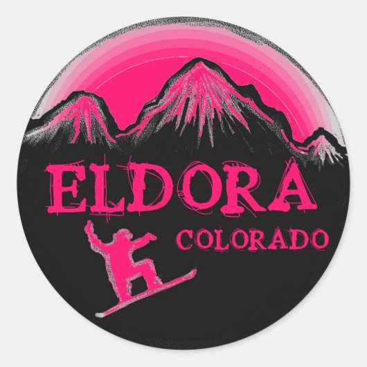 Eldora Colorado roze sneeuwboarder stickers (Voorkant)