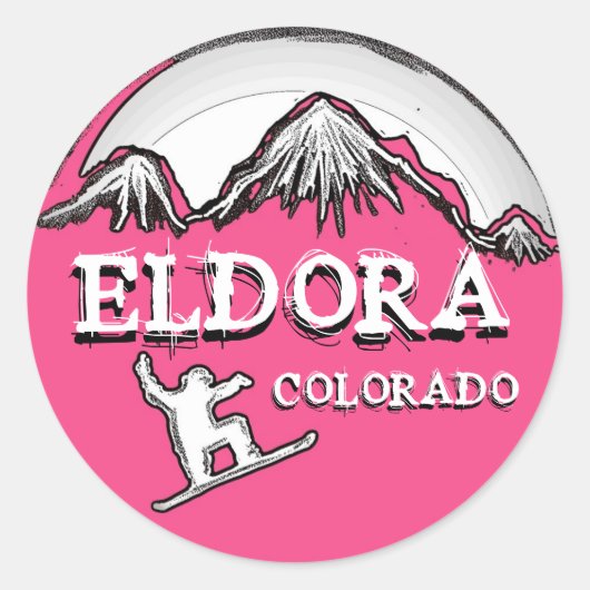 Eldora Colorado roze sneeuwboarder stickers (Voorkant)