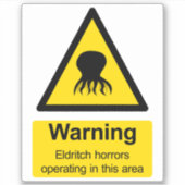 Eldritch horrors parodie veiligheidswaarschuwing l sticker (Voorkant)