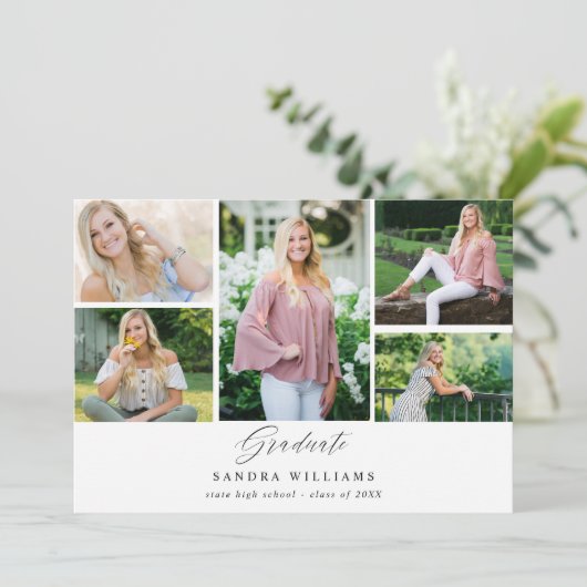 Ele Chic 5 Multi Photo Afstuderen Aankondiging (Staand voorkant)