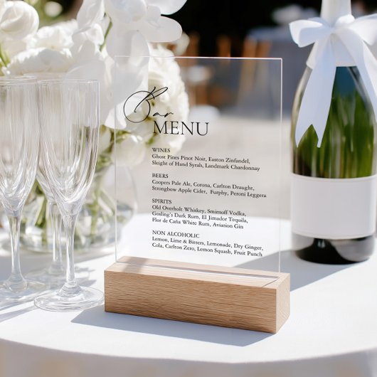 Eleanent Modern Bar Menu Bruiloft Acryl Teken Bord