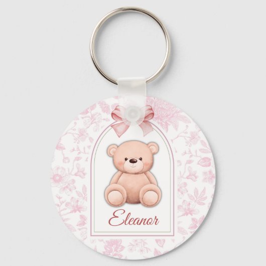 Eleanor | Aangepaste Roze Teddybeer Nursery Design Sleutelhanger (Voorkant)