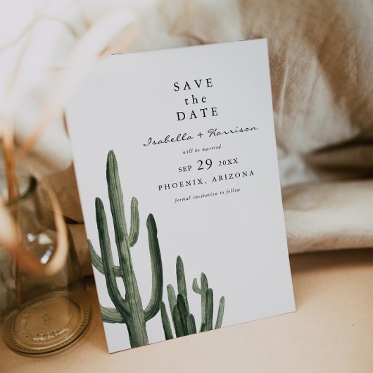 Eleanor - Minimale Saquaro Cactus Save the Date Kaart