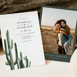 ELEANOR Modern Bohemian Green Cactus Foto Wedding Kaart