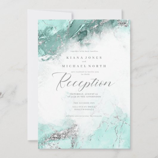 Eleanor Rogers Marmeren Glitter Receptio Blauwgroe Kaart (Voorkant)