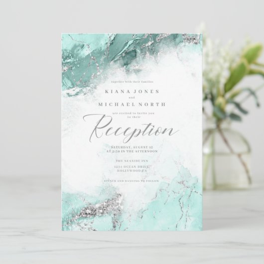 Eleanor Rogers Marmeren Glitter Receptio Blauwgroe Kaart (Staand voorkant)