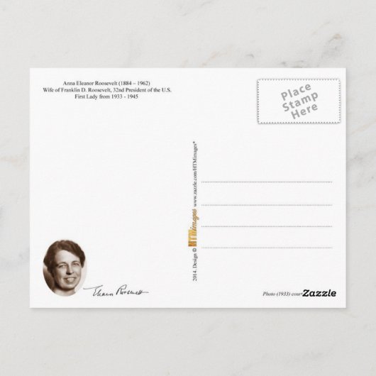 Eleanor Roosevelt, First Lady of the U.S. Briefkaart (Achterkant)