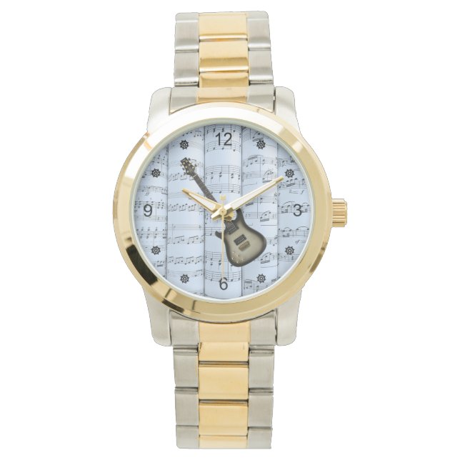 Elec Guitar~Rolling vellen Muziek~Blue Tint Terug  Horloge (Voorkant)