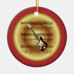 Elec Guitar~Sheet Music~Red/Green/Gold~Kerst~ Keramisch Ornament