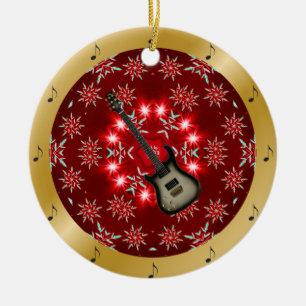Elec Guitar ~ Silver ~ Red ~ Kerstmis ~ Keramisch Ornament