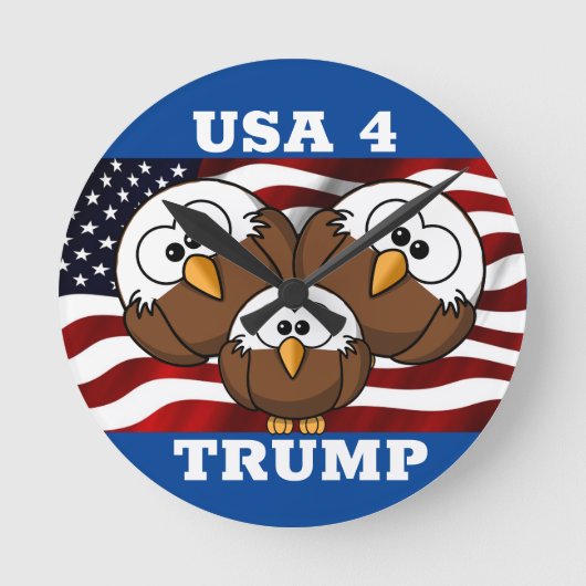 ELECTIEKLOCK "USA 4 TRUMP" CARTOON ELECTION RONDE KLOK (Voorkant)