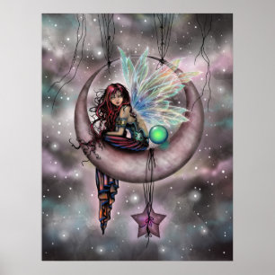 Electra Fae Fairy over Moon Fantasy Artwork Poster