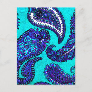 Electric Aqua Blue Indian Paisley Briefkaart