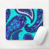 Electric Aqua Blue Indian Paisley Muismat (Met muis)
