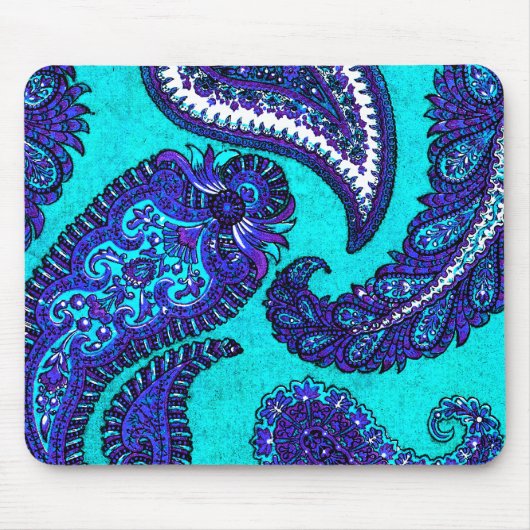 Electric Aqua Blue Indian Paisley Muismat (Voorkant)