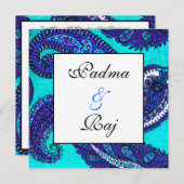 Electric Aqua Paisley Wedding Invitation Kaart (Voorkant / Achterkant)