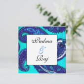 Electric Aqua Paisley Wedding Invitation Kaart (Staand voorkant)