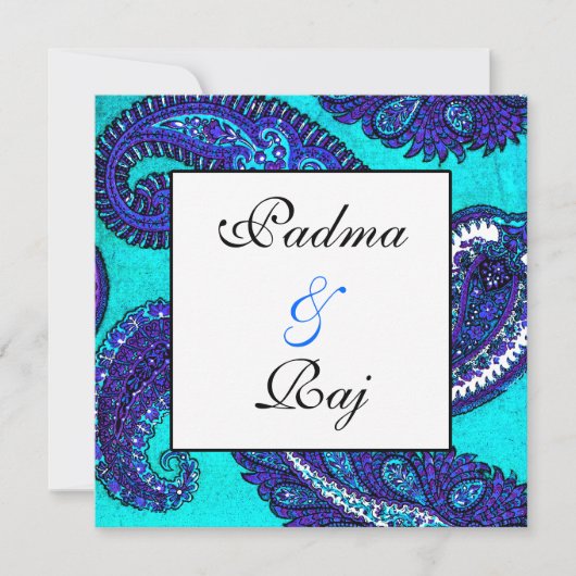 Electric Aqua Paisley Wedding Invitation Kaart (Voorkant)