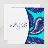 Electric Aqua Paisley Wedding Invitation Kaart (Voorkant / Achterkant)