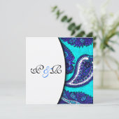 Electric Aqua Paisley Wedding Invitation Kaart (Staand voorkant)