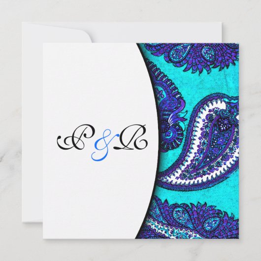 Electric Aqua Paisley Wedding Invitation Kaart (Voorkant)