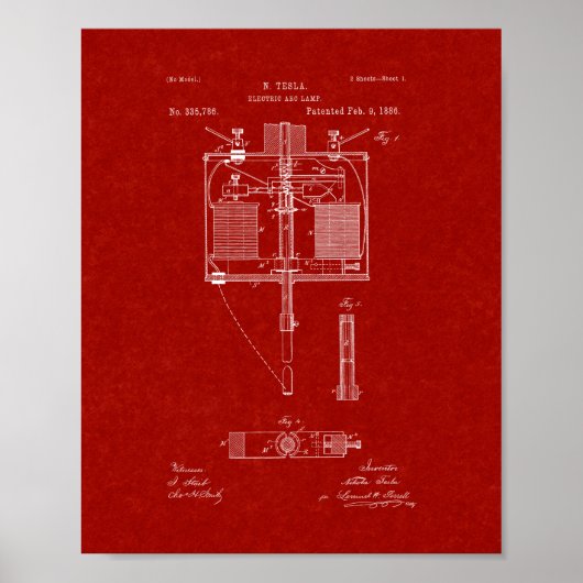 Electric Arc Lamp Patent - Burgundy Red Poster (Voorkant)