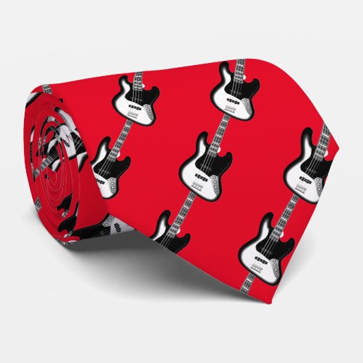 Electric Base Guitar Pattern in Black and White Stropdas (Opgerold)