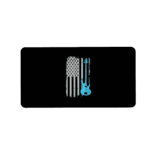 Electric Bass Guitar Player American Flag Musician Etiket