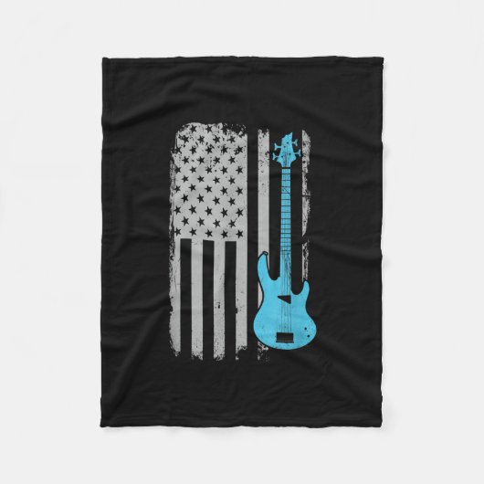 Electric Bass Guitar Player American Flag Musician Fleece Deken (Voorkant)