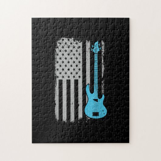 Electric Bass Guitar Player American Flag Musician Legpuzzel (Verticaal)
