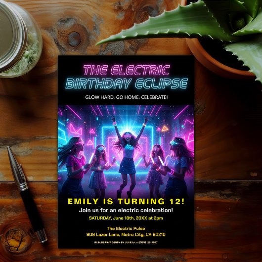 Electric Birthday Neon Glow Party Kaart