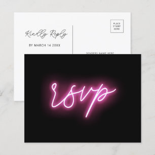 Electric Black en Pink Neon Glow Light RSVP Briefkaart