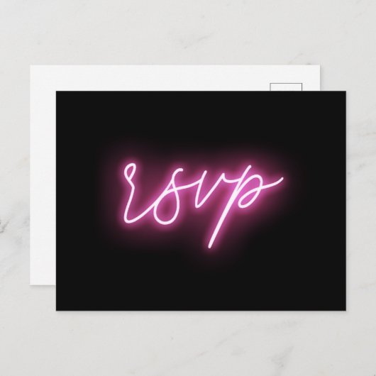 Electric Black en Pink Neon Glow Light RSVP Briefkaart (Voorkant / Achterkant)