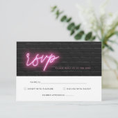 Electric Black en Pink Neon Glow Light RSVP-kaart RSVP Kaartje (Staand voorkant)