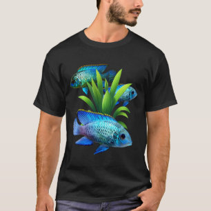 Electric Blue Acara Cichlids Aquarium Fish Art T-shirt
