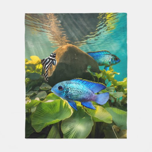 Electric Blue Acara Cichlids Zebra Pleco Fish Art Fleece Deken (Voorkant)