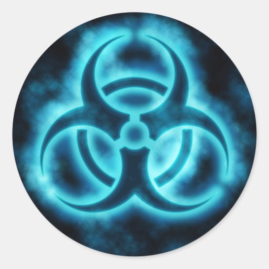 Electric Blue Biohazard Symbool Sticker (Voorkant)