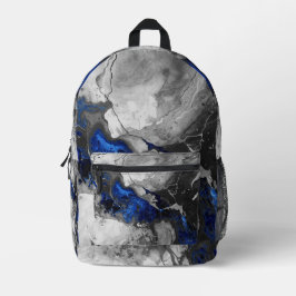 Electric Blue, Black and Grey Marble print Bedrukte Rugzak