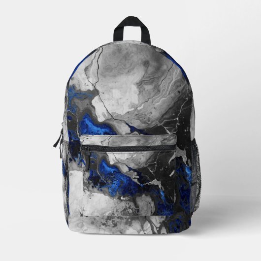 Electric Blue, Black and Grey Marble print Bedrukte Rugzak (Voorkant)