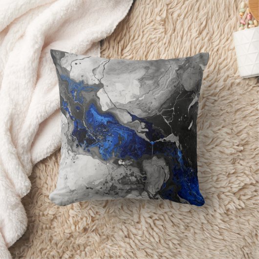 Electric Blue, Black and Grey Marble print Kussen (Deken)