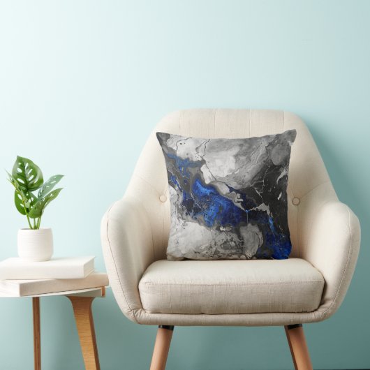 Electric Blue, Black and Grey Marble print Kussen (Stoel)